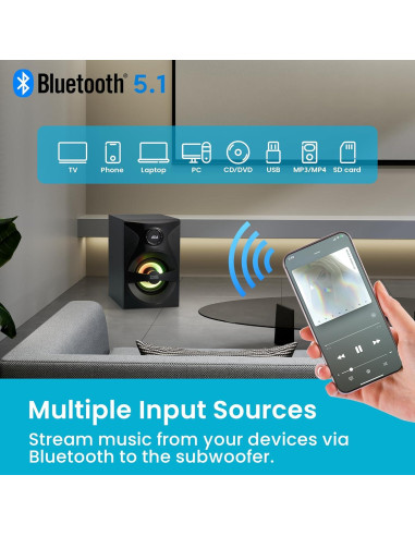 Sistema de Altavoces 5.1 Goldwood Bluetooth con Subwoofer LED