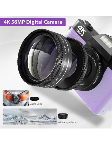 Cámara Digital 4K WIKICO 56MP con Lente Gran Angular y Macro