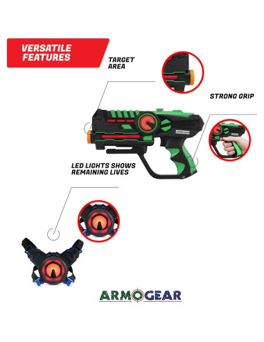 Set de 4 Pistolas Laser Tag ArmoGear con Chalecos - Diversión
