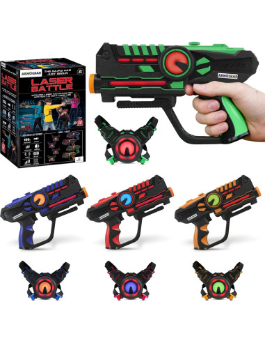Set de 4 Pistolas Laser Tag ArmoGear con Chalecos - Diversión