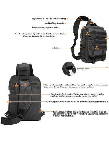 Mochila Bandolera NICGID 13.3'' Negra Resistente al Agua