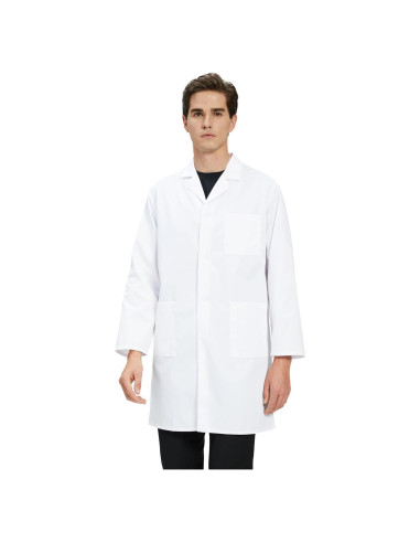 Bata de Laboratorio GOQUCHEP Unisex Larga Algodón Blanco