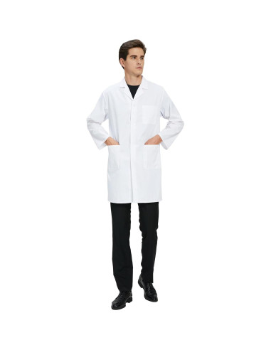 Bata de Laboratorio GOQUCHEP Unisex Larga Algodón Blanco