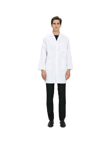Bata de Laboratorio GOQUCHEP Unisex Larga Algodón Blanco