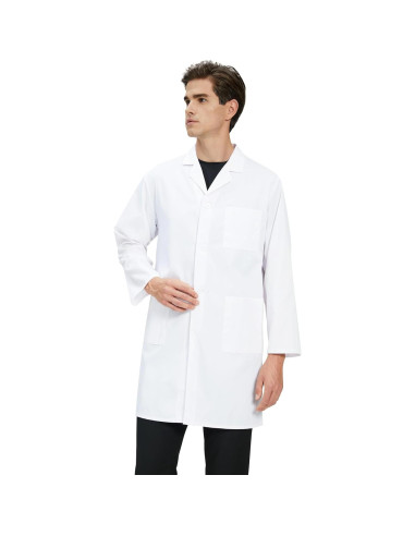 Bata de Laboratorio GOQUCHEP Unisex Larga Algodón Blanco