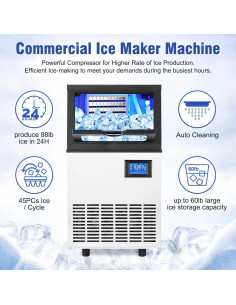 Máquina de Hielo GAOMON 40.82kg/24h Acero Inoxidable Autolimpiante 2