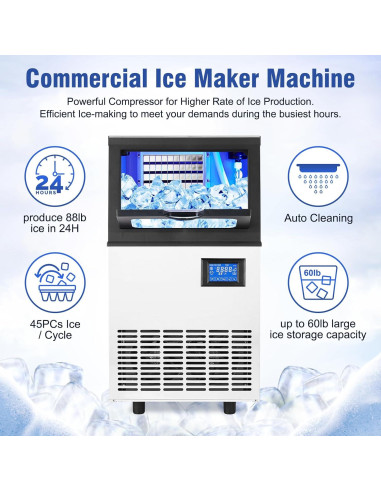 Máquina de Hielo GAOMON 40.82kg/24h Acero Inoxidable Autolimpiante