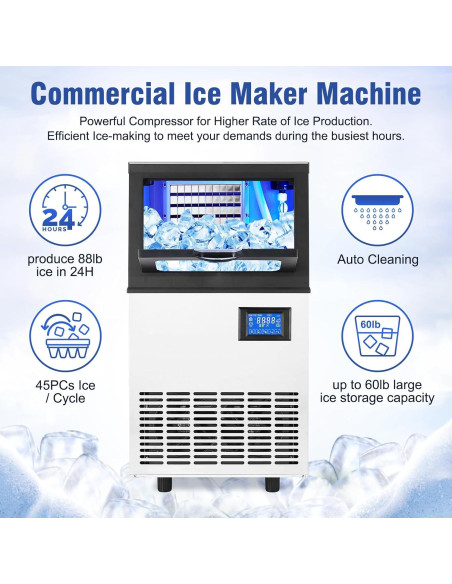 Máquina de Hielo GAOMON 40.82kg/24h Acero Inoxidable Autolimpiante