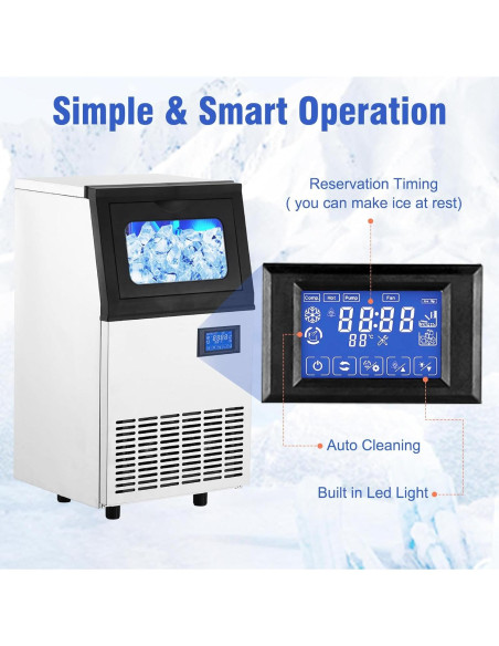 Máquina de Hielo GAOMON 40.82kg/24h Acero Inoxidable Autolimpiante