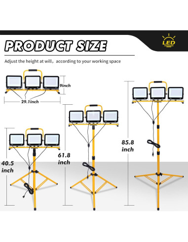 Luz de trabajo LED Aiptertet 22500 Lúmenes 3 cabezales