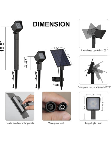 Foco Solar de Jardín Bobcat Lighting - 500 Lúmenes, 3 Colores