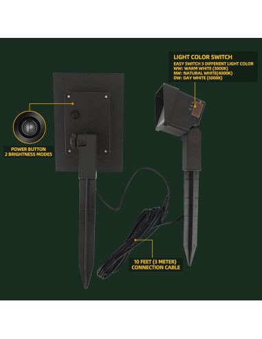 Foco Solar de Jardín Bobcat Lighting - 500 Lúmenes, 3 Colores