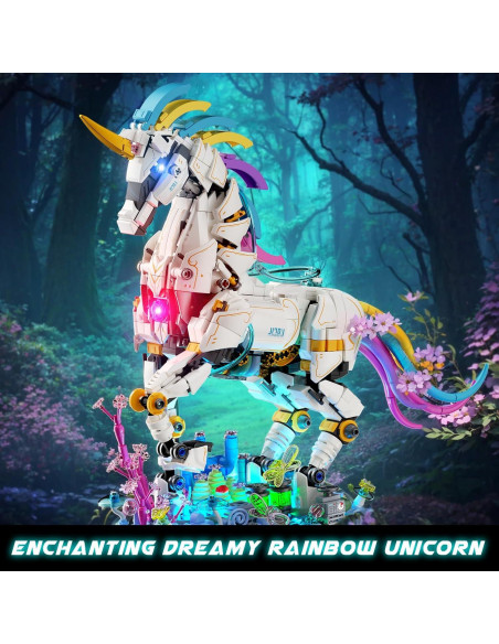 JMBricklayer Unicornio Arcoíris 1492 Piezas con Luz