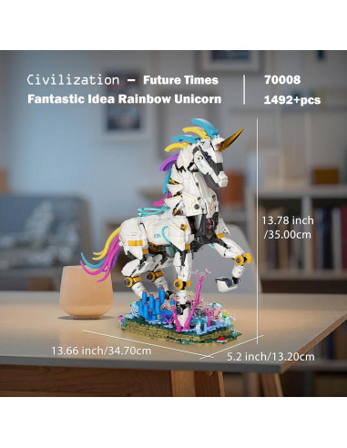 JMBricklayer Unicornio Arcoíris 1492 Piezas con Luz