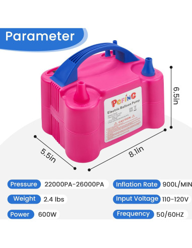 Bomba Eléctrica de Globos PCFING, Inflador Portátil 750L/min