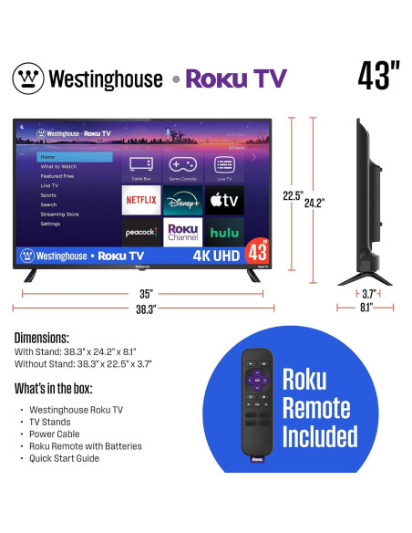 Televisor Westinghouse Roku 4K UHD 109 cm Wi-Fi HDR