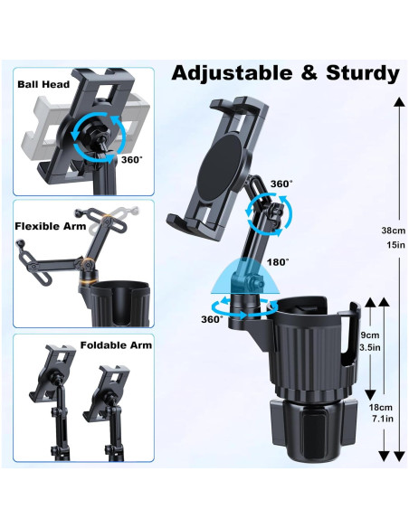 Soporte para Tablet en Portavasos Peastrex Ajustable 3-13"
