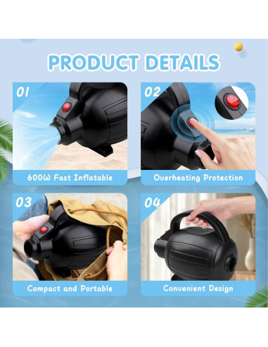 Bomba de Aire Eléctrica Borosino 600W para Inflables