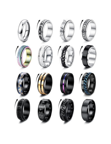 Conjunto de 16 Anillos Fidget Acero Inoxidable Besteel