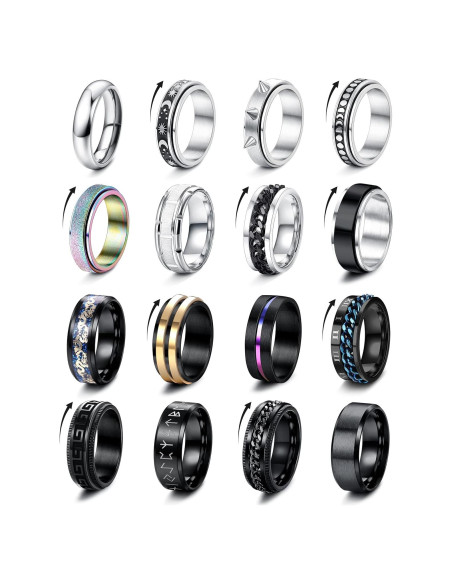 Conjunto de 16 Anillos Fidget Acero Inoxidable Besteel