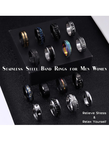 Conjunto de 16 Anillos Fidget Acero Inoxidable Besteel