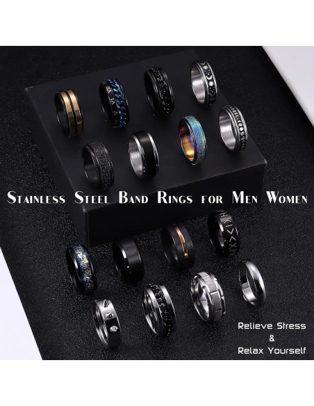 Conjunto de 16 Anillos Fidget Acero Inoxidable Besteel