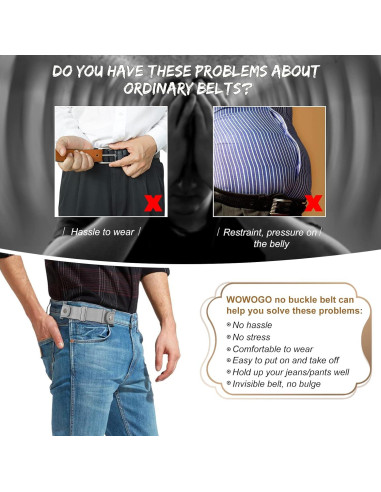 Cinturón Sin Hebilla WOWOGO Ajustable Elástico 2 Piezas