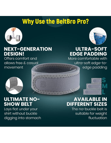 Cinturón BeltBro Pro Elástico Invisible Ajustable Gris