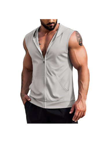 Camiseta Sin Mangas con Capucha COOFANDY Hombre 2 Pzs Gris