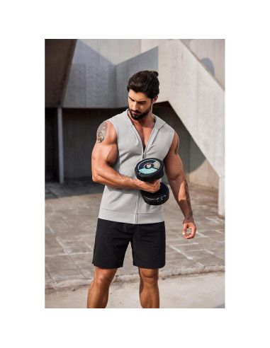 Camiseta Sin Mangas con Capucha COOFANDY Hombre 2 Pzs Gris