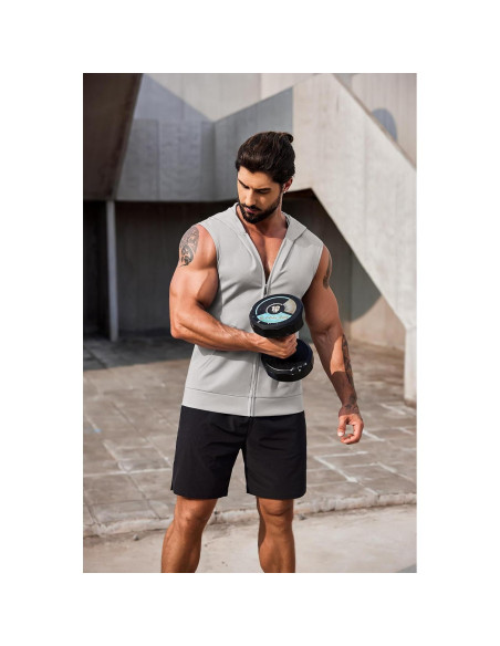 Camiseta Sin Mangas con Capucha COOFANDY Hombre 2 Pzs Gris