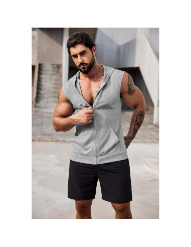 Camiseta Sin Mangas con Capucha COOFANDY Hombre 2 Pzs Gris