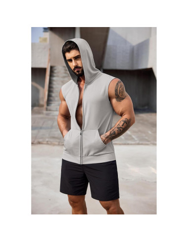 Camiseta Sin Mangas con Capucha COOFANDY Hombre 2 Pzs Gris