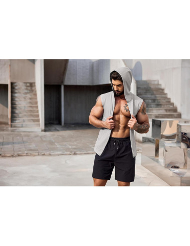 Camiseta Sin Mangas con Capucha COOFANDY Hombre 2 Pzs Gris