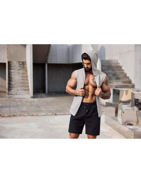 Camiseta Sin Mangas con Capucha COOFANDY Hombre 2 Pzs Gris