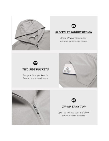 Camiseta Sin Mangas con Capucha COOFANDY Hombre 2 Pzs Gris