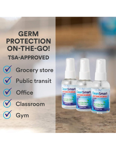 CleanSmart Limpiador Antimicrobiano Sin Alcohol - 3 Botellas de 60ml