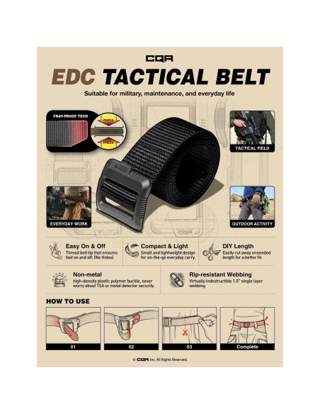 Cinturón Táctico CQR Militar Ajustable Negro EDC