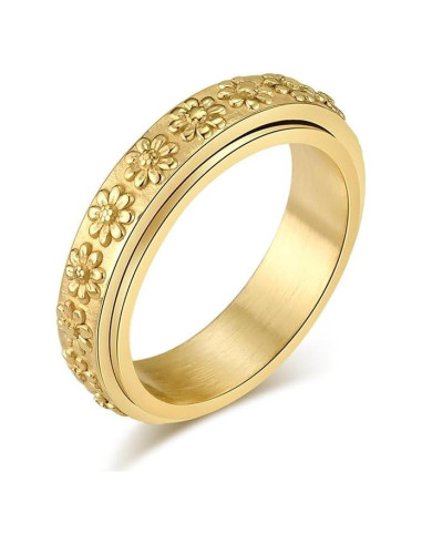 Anillo de Ansiedad IFUAQZ Oro 6MM Acero Inoxidable Floral