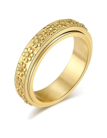 Anillo de Ansiedad IFUAQZ Oro 6MM Acero Inoxidable Floral