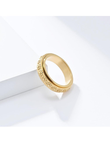 Anillo de Ansiedad IFUAQZ Oro 6MM Acero Inoxidable Floral