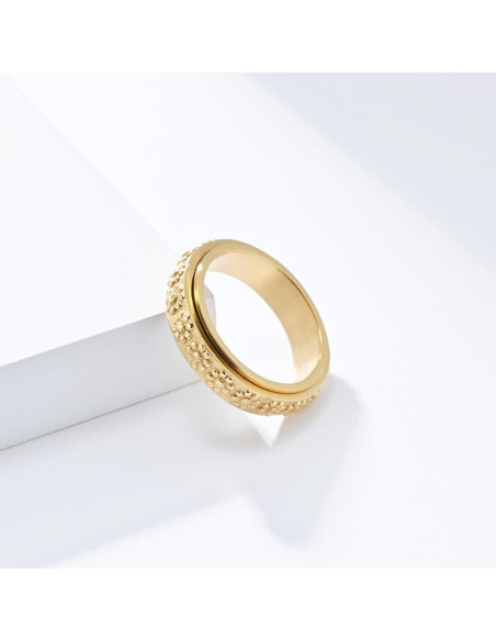 Anillo de Ansiedad IFUAQZ Oro 6MM Acero Inoxidable Floral
