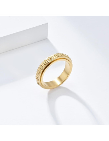 Anillo de Ansiedad IFUAQZ Oro 6MM Acero Inoxidable Floral