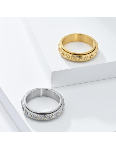 Anillo de Ansiedad IFUAQZ Oro 6MM Acero Inoxidable Floral