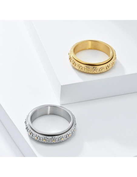 Anillo de Ansiedad IFUAQZ Oro 6MM Acero Inoxidable Floral