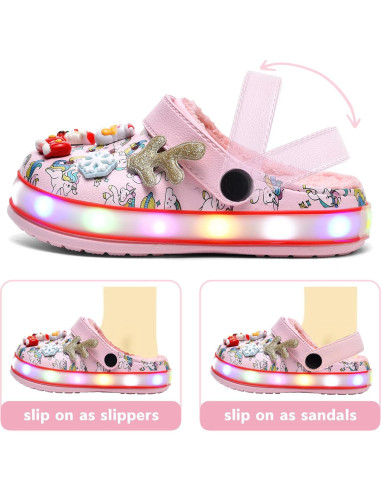 Zuecos LED Niños STAHOVY Talla 7 Rosa Antideslizantes