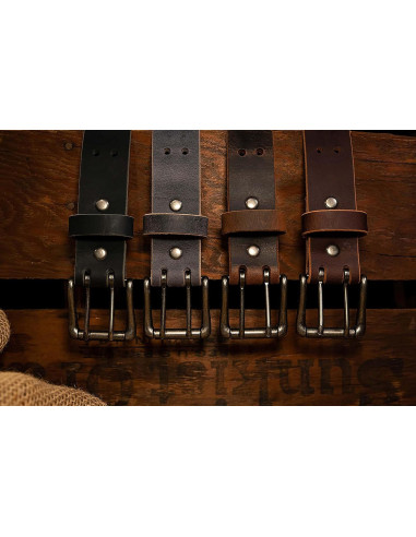 Cinturón de Cuero Clásico Hombre Doble Hebilla Gris 4.2 cm