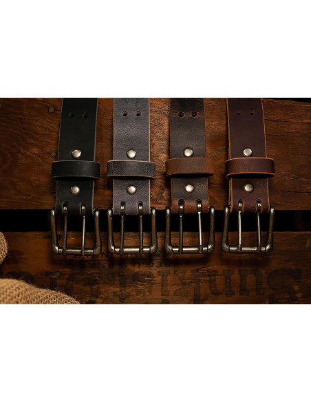 Cinturón de Cuero Clásico Hombre Doble Hebilla Gris 4.2 cm