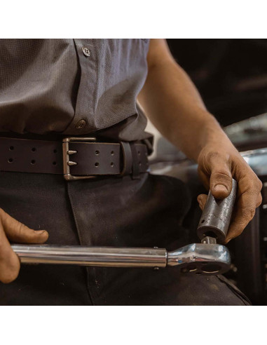 Cinturón de Cuero Clásico Hombre Doble Hebilla Gris 4.2 cm