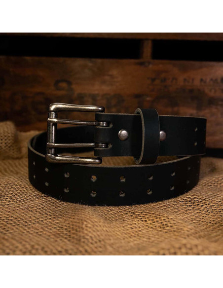 Cinturón de Cuero Clásico Hombre Doble Hebilla Gris 4.2 cm